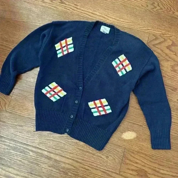 Vintage 90s Patchwork Cardigan Sweater 1992 Preppy Retro Size Large Embroidered - Picture 9 of 10